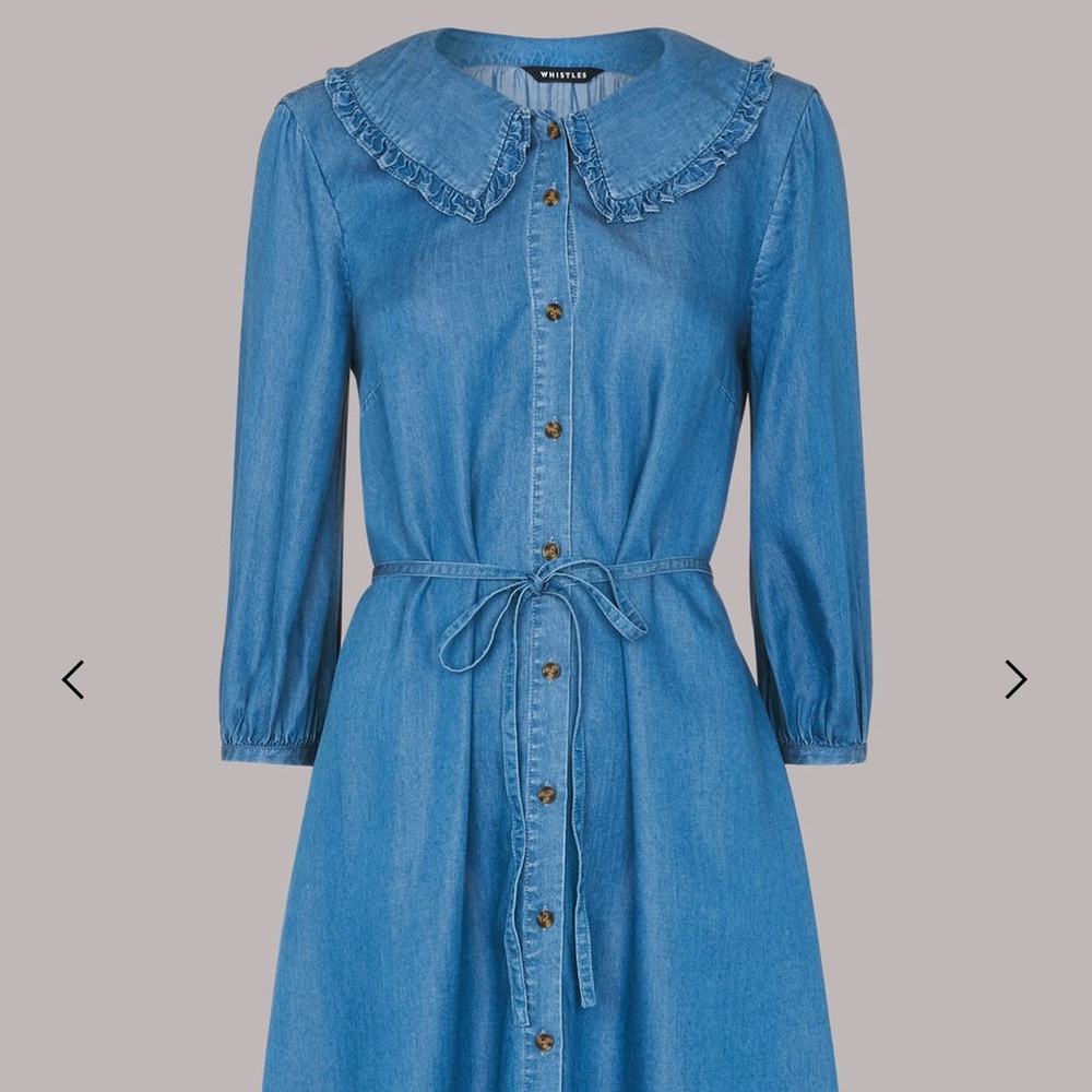 Whistles Chambray Collar Dress | size US 6 / UK 10 | 3/4 length sleeves